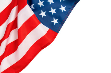 American flag fabric USA showing stars and stripes isolated on transparent background, representing national identity, democracy, space celebration copy