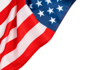 American flag fabric USA showing stars and stripes isolated on transparent background, representing national identity, democracy, space celebration copy