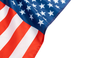 American flag fabric USA showing stars and stripes isolated on transparent background, representing national identity, democracy, celebration copy space