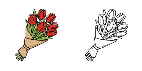 チューリップの花束のアイコンイラスト