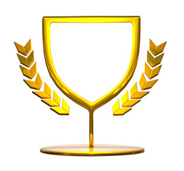 3d gold cup with laurel wreath on png transparent background.