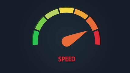 A digital speedometer gauge displaying speed with a needle pointing to the orange zone, indicating a moderate to high level on a dark background. - Powered by Adobe
