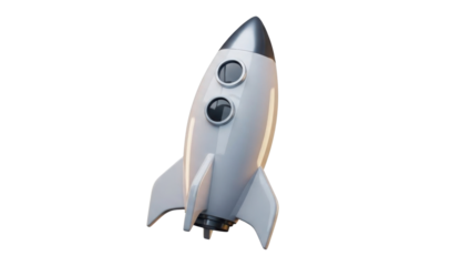Clean 3D White and Silver Rocket Ship Isolated on White