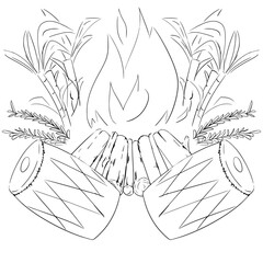 Vector Hand draw illustration of a black and white image of Lohri Festival Iconic