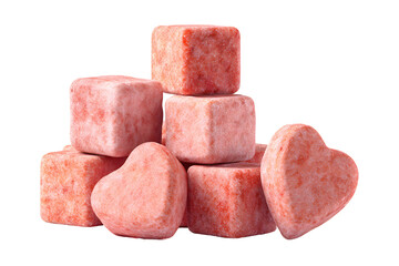 Refreshing Stack of Frozen Red Fruit Cubes and Heart Shapes on Black