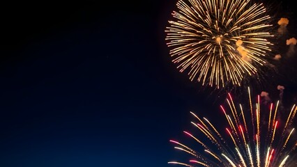 Vibrant fireworks exploding in the night sky