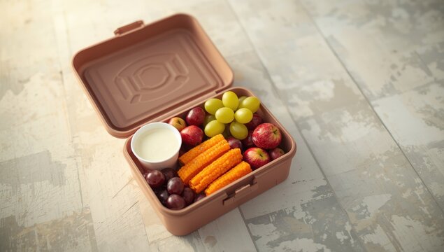 Lunchbox filled with fruit and yogurt for outing