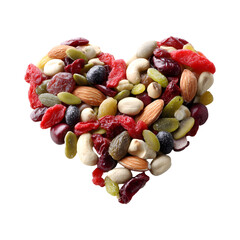 Heart shaped Trail Mix of Nuts and Dried Fruits on Transparent Background