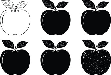 Six black and white apple illustrations