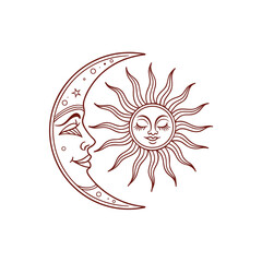 Sun and Moon Vector Illustration on White Background