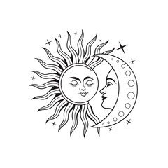 Sun and Moon Vector Illustration on White Background