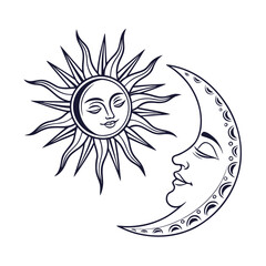 Sun and Moon Vector Illustration on White Background