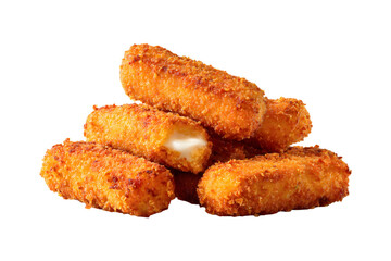 Crispy Golden Fried Mozzarella Sticks with Melted Cheese on Transparent Background