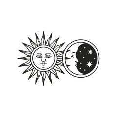 Sun and Moon Vector Illustration on White Background