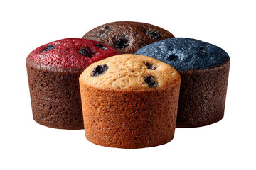 Four Colorful Mini Muffins with Berries Arranged on a Transparent Background