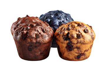 Delicious Trio of Muffins with Assorted Flavors Against Black