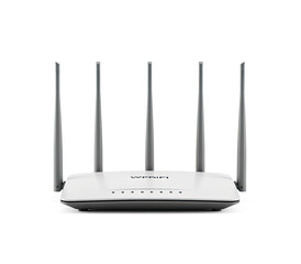 A white router with multiple antennas on a png transparent.