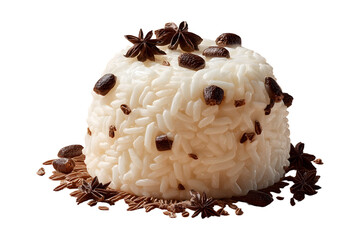Mound of White Rice with Star Anise and Dried Fruit on Transparent Background