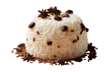Mound of White Rice with Star Anise and Dried Fruit on Transparent Background