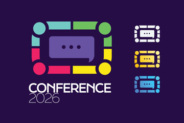 Modern 2026 Conference Logo Template with Connected People for Communication and Speech Bubble icon in the center
