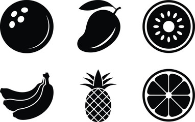 Black and white fruit icons
