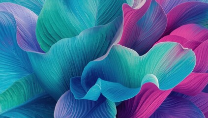 Lively abstract backdrop showcasing enhanced leaf patterns with swirling gradients of blue, green, and magenta, offering a contemporary and striking aesthetic