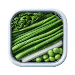 Minimalist Icon of Fresh Green Vegetables in a White Container