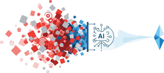 Artificial Intelligence Filtering Noise from Scientific Complexity Illustration