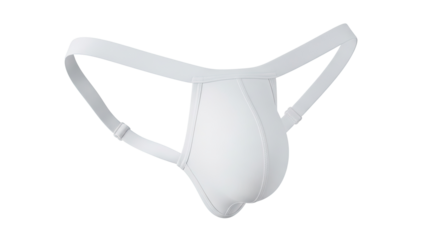 A white thong underwear with a smooth texture and a single strap.