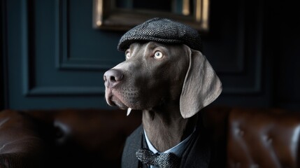 Fashion dog portrait in tailored suit, fashion dog portrait with luxury editorial style, fashion dog portrait for premium branding concept