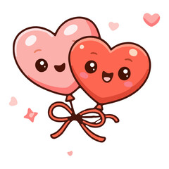two hearts ballon with a red ribbon