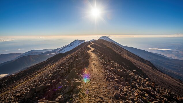 Kilimanjaro hiking route to Africa's tallest volcano and its summit in Tanzania, offering views from the peak with snow and glaciers