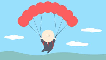 ビジネスイメージイラスト_パラグライダーで降下するビジネスマン