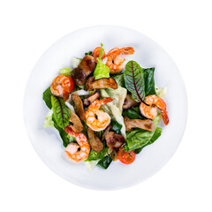 Shrimp and vegetable salad isolated on white background