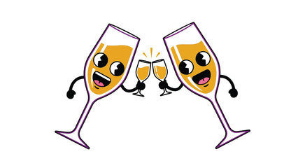 Obraz premium Two cartoon wine glasses toasting each other with happy faces and arms