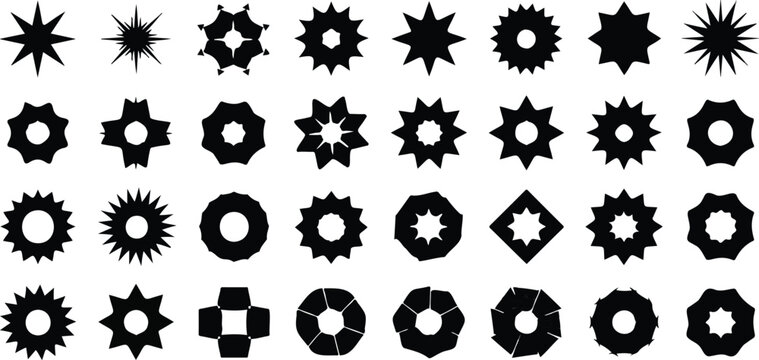 Set of sale sticker, price tag, starburst, quality mark, sunburst badges, retro stars. Flat vector design elements. Starburst speech bubbles or attention grabber set