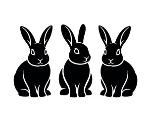 Fototapeta premium Three Black Rabbits Sitting Together