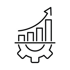 Business growth management icons of graphs and gears for increasing productivity and financial performance representing vector development lines.