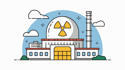 Illustration of a nuclear power plant with a yellow symbol