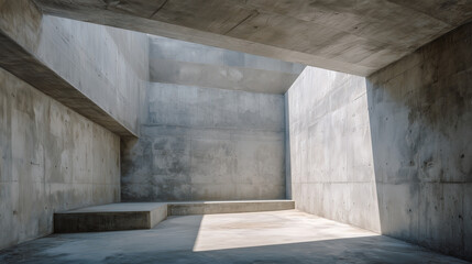 Minimalist concrete interior space with dramatic natural light for modern architecture, design background and abstract concept