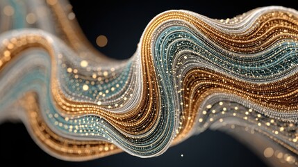 Abstract Golden And Teal Wave Form With Floating Particles