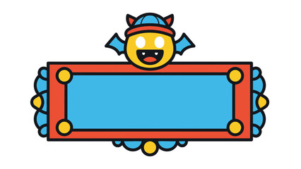 A cartoon character holding a colorful sign with a happy smiling face