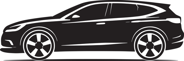 SUV Car Silhouette Vector &ndash; Bold Clean Outline, Minimal Flat Design on White Background