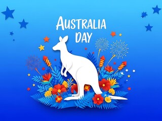 Australia day celebration with white kangaroo and colorful floral