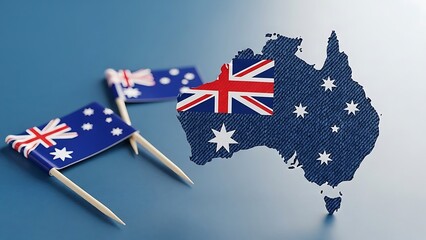 Australian flags on toothpicks beside countrys map illustration