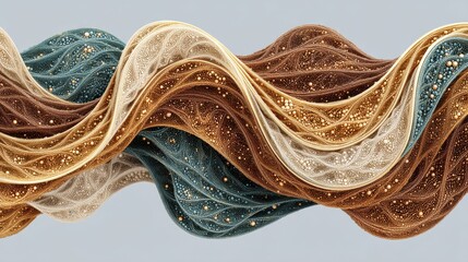 Abstract Sparkling Waves With Glitter Particles Flowing In Warm Earth Tones On Light Gray Background