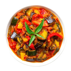 Traditional Ratatouille with Fresh Herbs and Capers in Tomato Sauce Bowl