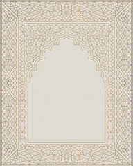 Elegant islamic architectural arch frame pattern background with intricate geometric golden design suitable for greeting cards