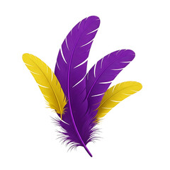 A vibrant illustration of purple and yellow feathers on transparent background
