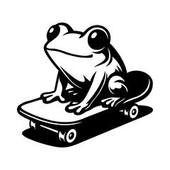 Cool Frog Riding Skateboard Black and White Illustration for Street Style, Youth Culture, Fun Animal Art and Urban Action Design